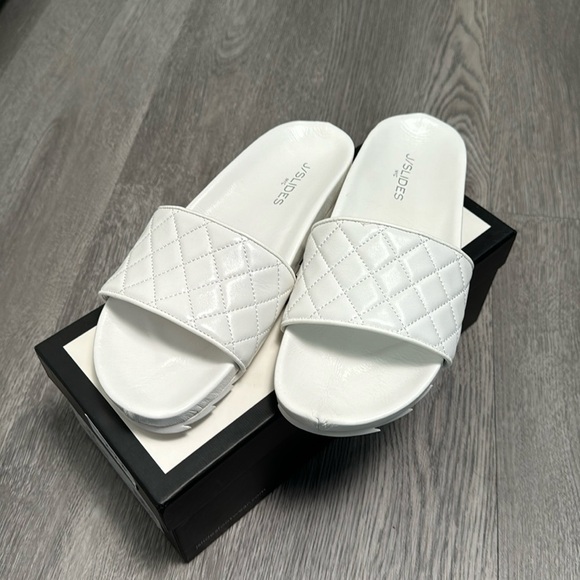 J Slides Shoes - New in Box White Leather J/Slides Edge Slide Sandals Size 9